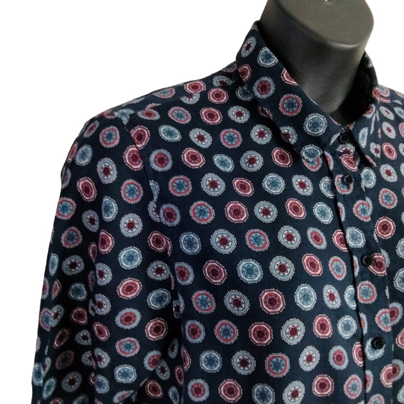 Artisan NY Blue Medallion Print Long Sleeve Button Down Shirt size XL - Picture 10 of 16